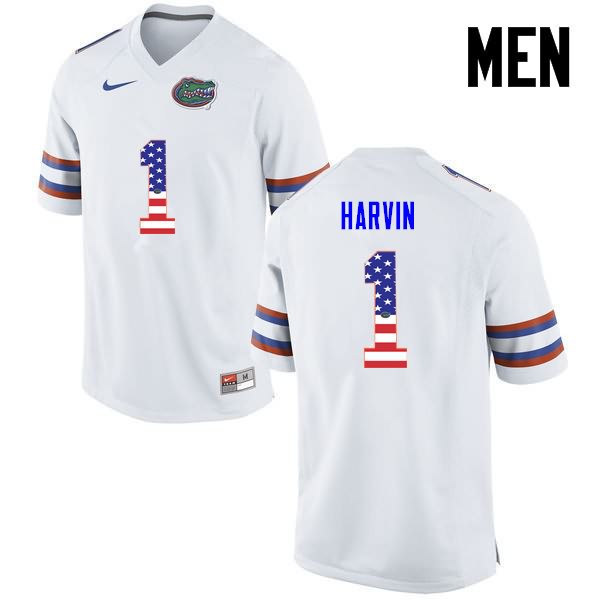 NCAA Florida Gators Percy Harvin Men's #1 USA Flag Fashion Nike White Stitched Authentic College Football Jersey FOK7564TJ